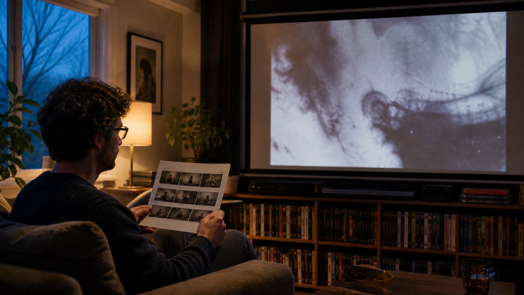 Viewer comparing a frame sheet with a projected image